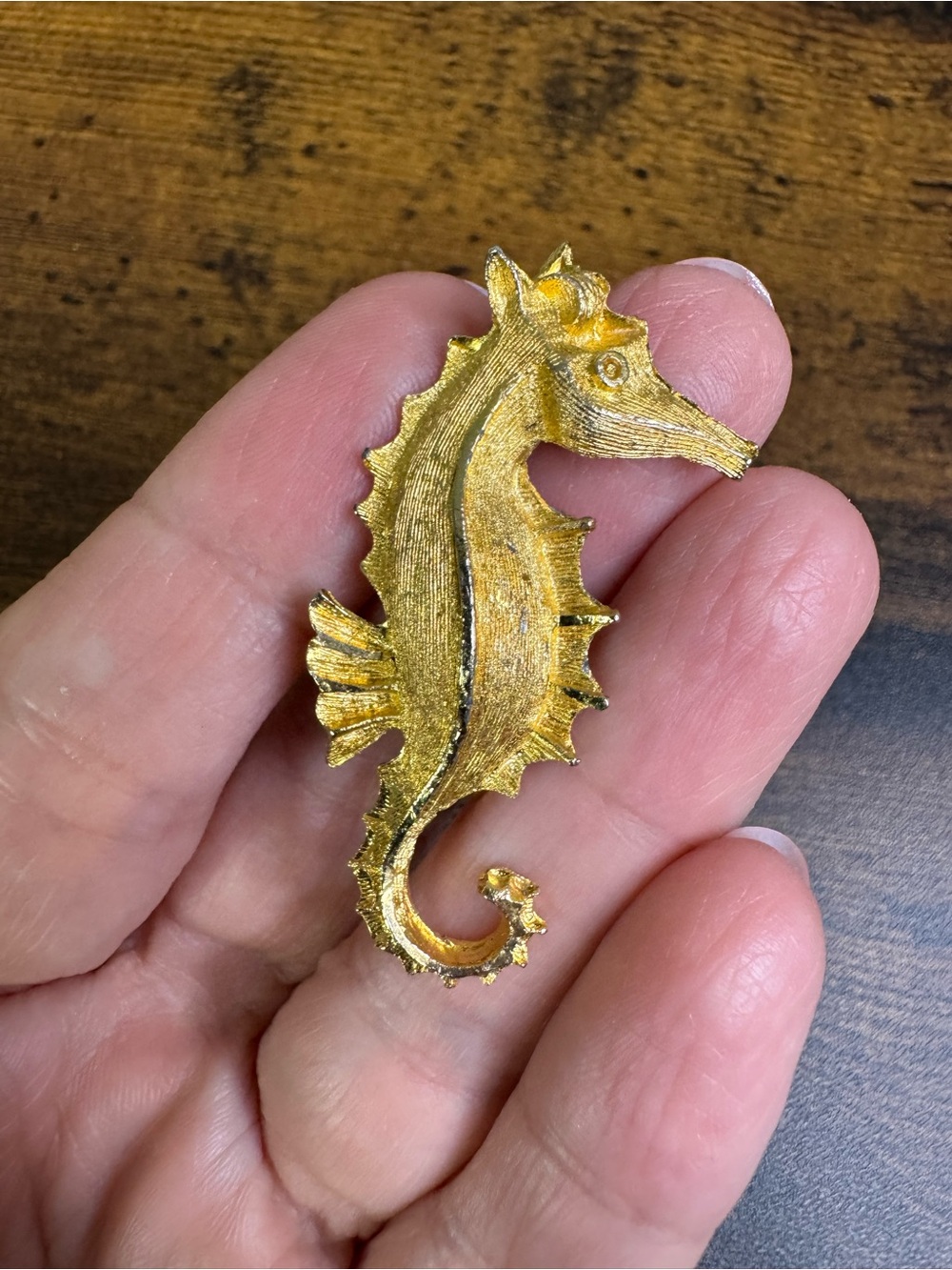 Gold Tone Seahorse Pin Brooch